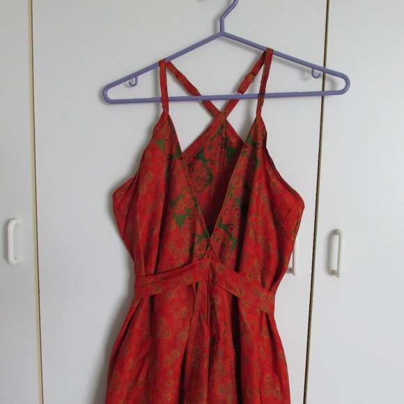 Audrey Acosta Designs Ocean Maxi Halter Dress Upcycled Orange Silk Saris One Sz - Picture 2 of 12